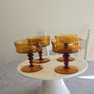 Vintage Set Of 4 Amber Richmond Colony Glass Champagne Glasses 70s Barware